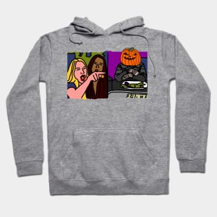 Halloween Horror Woman Yelling at Cat Memes with Pumpkin Head Bernie Sanders Hoodie